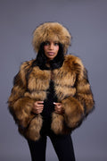 Women's Natural Raccoon Fur Bomber [With Headband]