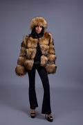 Women's Natural Raccoon Fur Bomber [With Headband]
