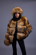Women's Natural Raccoon Fur Bomber [With Headband]