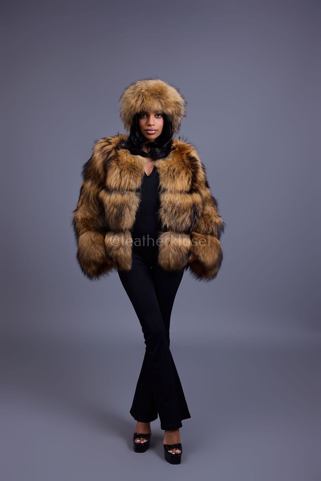 Women's Natural Raccoon Fur Bomber [With Headband]
