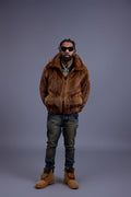 Men's Full-Skin Mink Bomber Jacket With Removable Hood [Whiskey]