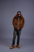 Men's Full-Skin Mink Bomber Jacket With Removable Hood [Whiskey]