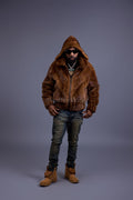 Men's Full-Skin Mink Bomber Jacket With Removable Hood [Whiskey]