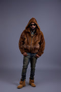 Men's Full-Skin Mink Bomber Jacket With Removable Hood [Whiskey]