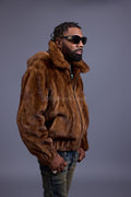 Men's Full-Skin Mink Bomber Jacket With Removable Hood [Whiskey]