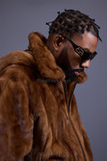 Men's Full-Skin Mink Bomber Jacket With Removable Hood [Whiskey]