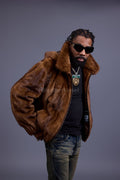 Men's Full-Skin Mink Bomber Jacket With Removable Hood [Whiskey]
