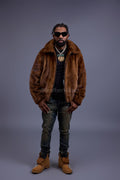 Men's Full-Skin Mink Bomber Jacket With Removable Hood [Whiskey]