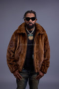 Men's Full-Skin Mink Bomber Jacket With Removable Hood [Whiskey]