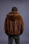 Men's Full-Skin Mink Bomber Jacket With Removable Hood [Whiskey]