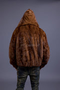 Men's Full-Skin Mink Bomber Jacket With Removable Hood [Whiskey]