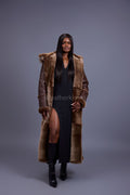 Women's Hazel Full Length Real Sheepskin Trench Coat [Chocolate]