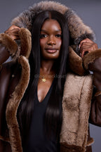 Women's Hazel Full Length Real Sheepskin Trench Coat [Chocolate]