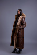 Women's Hazel Full Length Real Sheepskin Trench Coat [Chocolate]