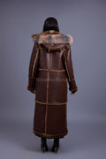 Women's Hazel Full Length Real Sheepskin Trench Coat [Chocolate]