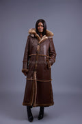 Women's Hazel Full Length Real Sheepskin Trench Coat [Chocolate]