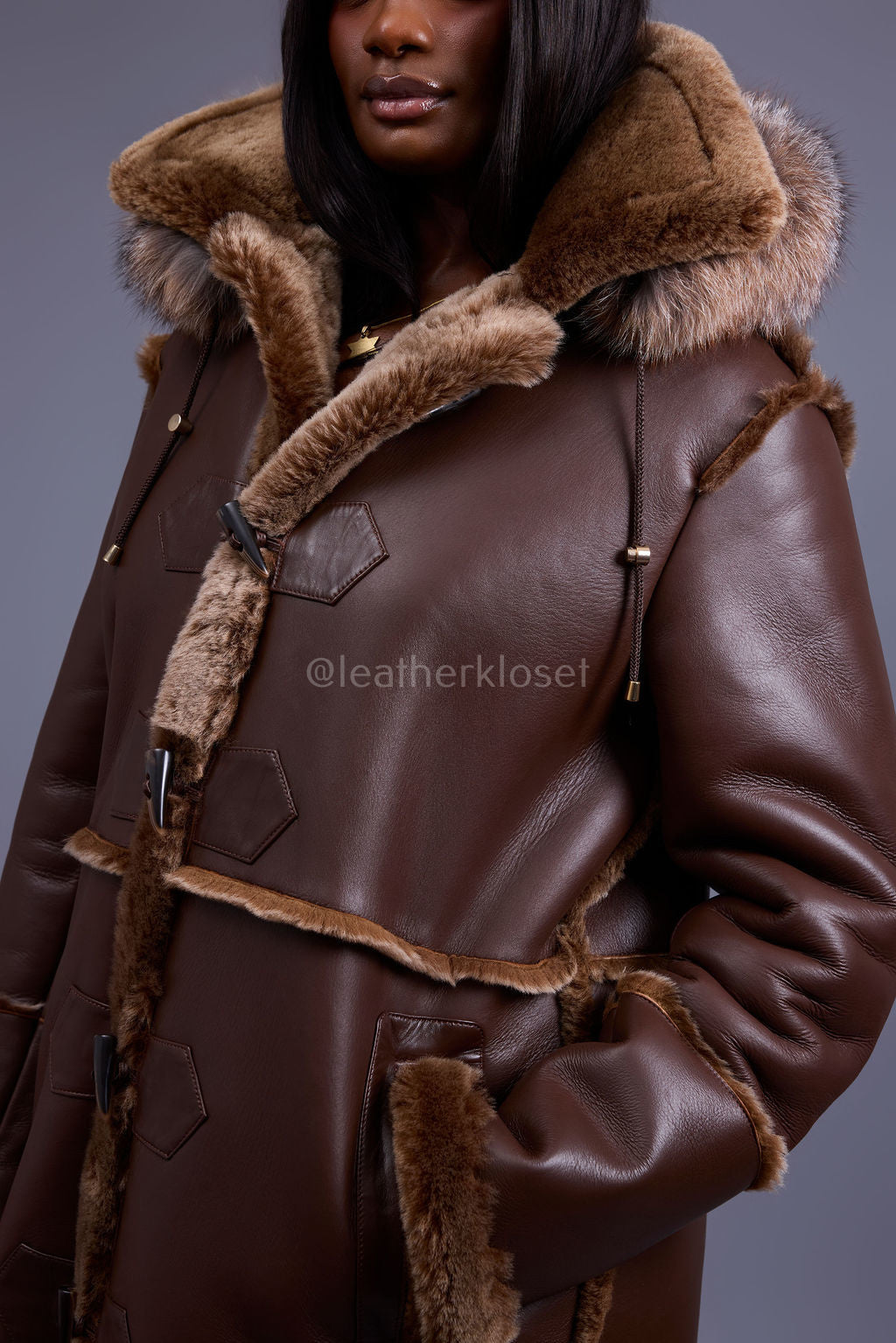 Women's Hazel Full Length Real Sheepskin Trench Coat [Chocolate]