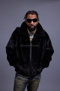 Men's Full-Skin Mink Bomber Jacket With Removable Hood [Black]