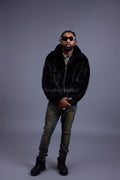 Men's Full-Skin Mink Bomber Jacket With Removable Hood [Black]