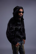 Men's Full-Skin Mink Bomber Jacket With Removable Hood [Black]