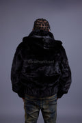 Men's Full-Skin Mink Bomber Jacket With Removable Hood [Black]