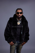 Men's Full-Skin Mink Bomber Jacket With Removable Hood [Black]