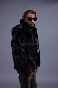 Men's Full-Skin Mink Bomber Jacket With Removable Hood [Black]
