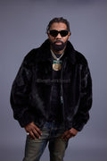 Men's Full-Skin Mink Bomber Jacket With Removable Hood [Black]