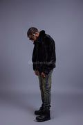 Men's Full-Skin Mink Bomber Jacket With Removable Hood [Black]