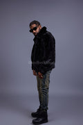 Men's Full-Skin Mink Bomber Jacket With Removable Hood [Black]