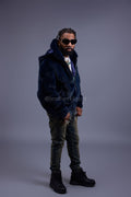 Men's Full-Skin Mink Bomber Jacket With Removable Hood [Navy]
