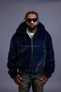 Men's Full-Skin Mink Bomber Jacket With Removable Hood [Navy]