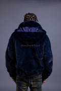 Men's Full-Skin Mink Bomber Jacket With Removable Hood [Navy]