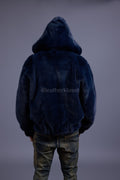 Men's Full-Skin Mink Bomber Jacket With Removable Hood [Navy]