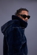 Men's Full-Skin Mink Bomber Jacket With Removable Hood [Navy]