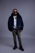 Men's Full-Skin Mink Bomber Jacket With Removable Hood [Navy]
