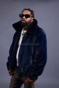 Men's Full-Skin Mink Bomber Jacket With Removable Hood [Navy]