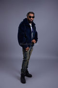 Men's Full-Skin Mink Bomber Jacket With Removable Hood [Navy]