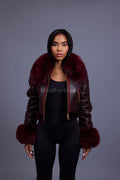 Women's Aurora Crop Sheepskin Jacket With Fox [Burgundy]
