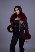 Women's Aurora Crop Sheepskin Jacket With Fox [Burgundy]