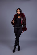 Women's Aurora Crop Sheepskin Jacket With Fox [Burgundy]