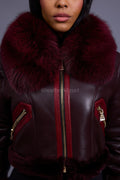 Women's Aurora Crop Sheepskin Jacket With Fox [Burgundy]