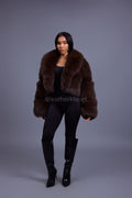 Women's Charlotte Crop Fox Bomber [Chocolate]