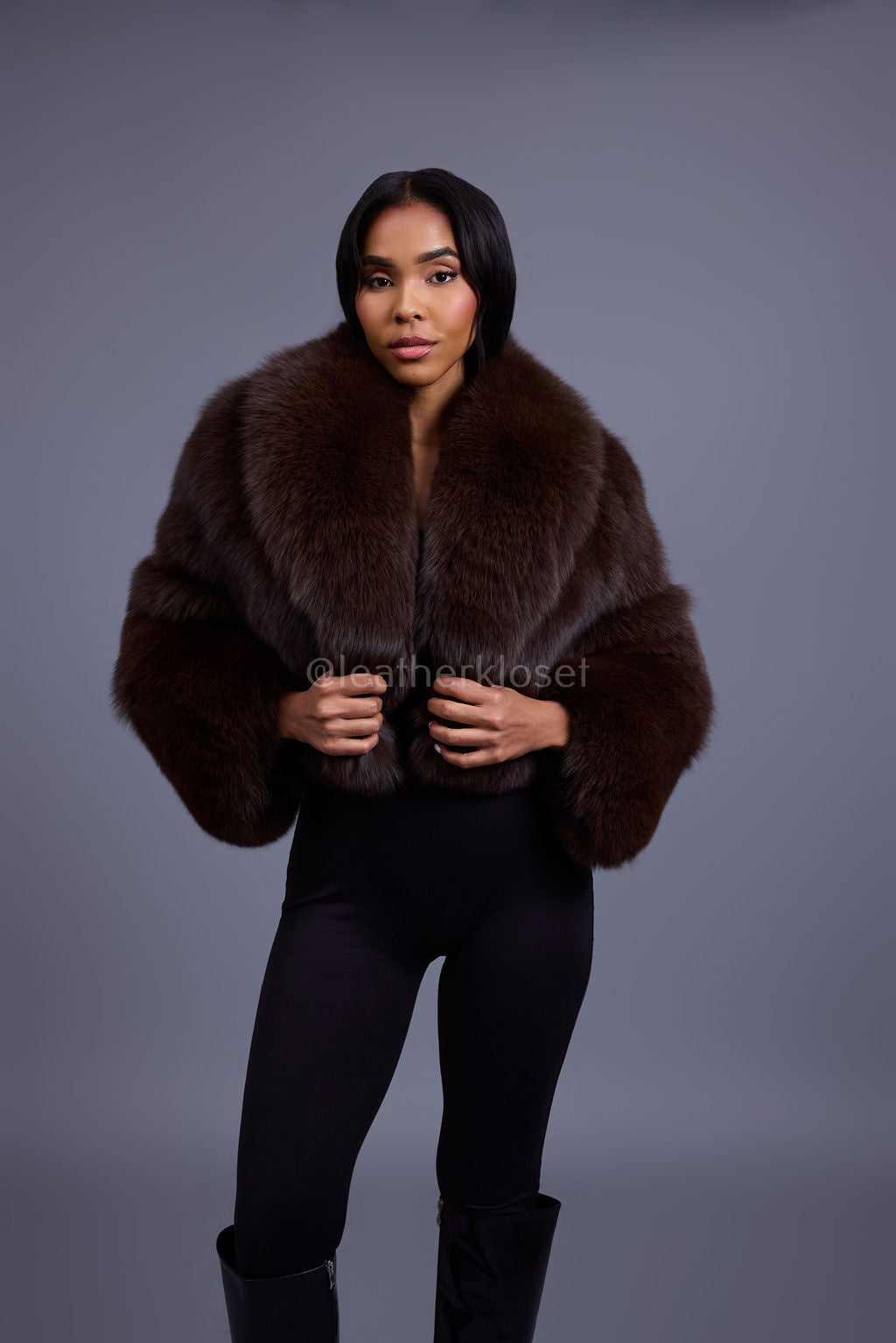 Women's Charlotte Crop Fox Bomber [Chocolate]