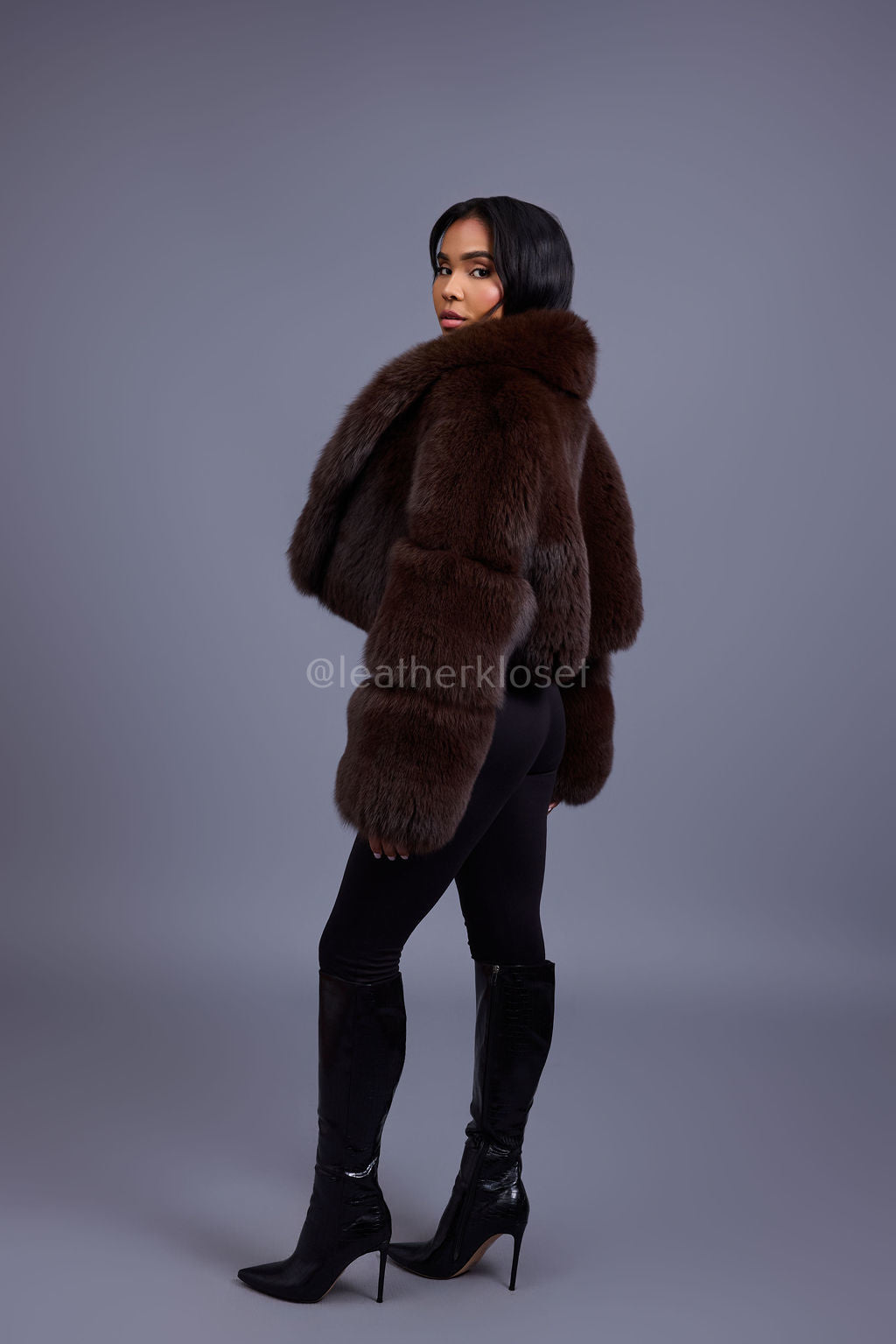 Women's Charlotte Crop Fox Bomber [Chocolate]