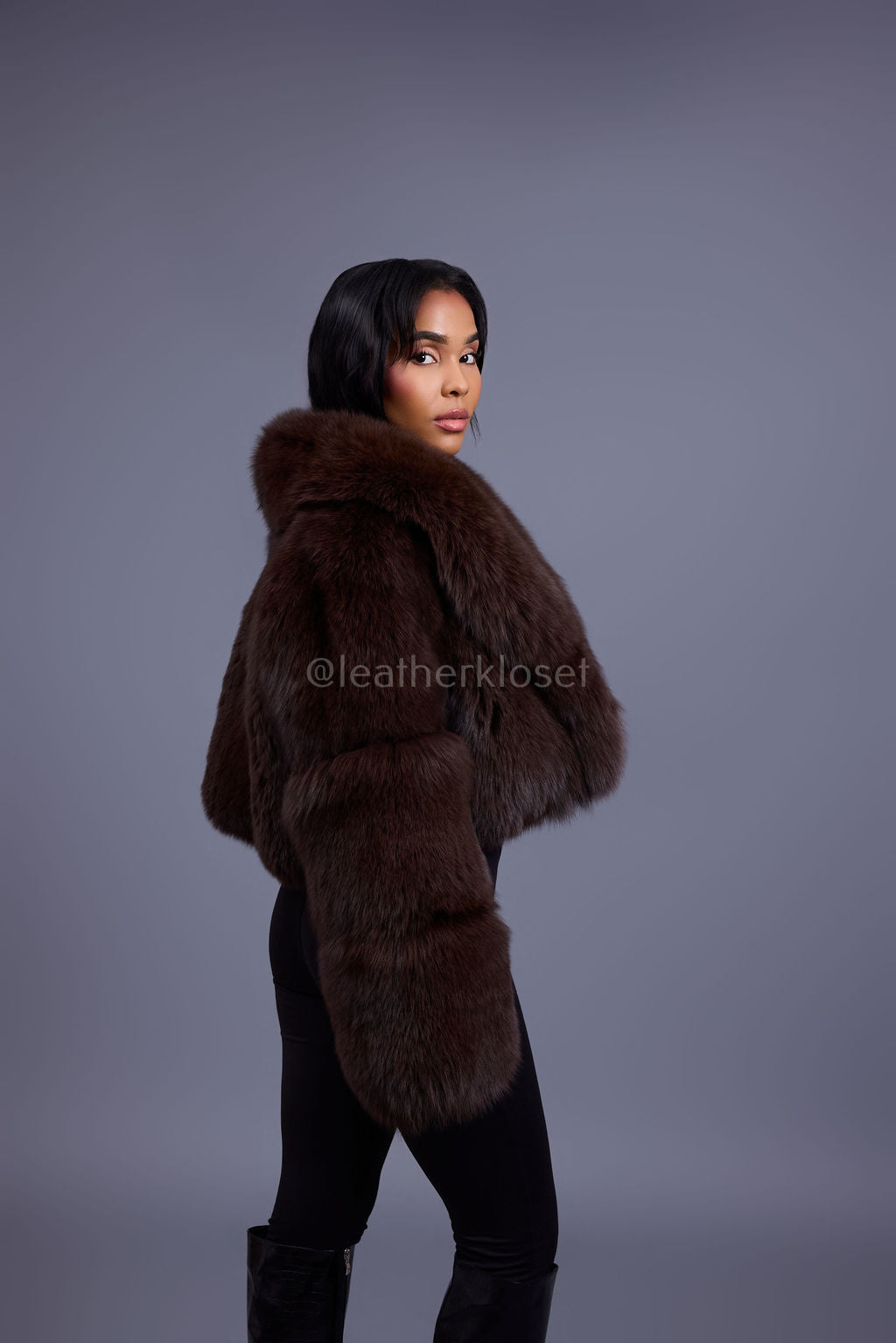 Women's Charlotte Crop Fox Bomber [Chocolate]