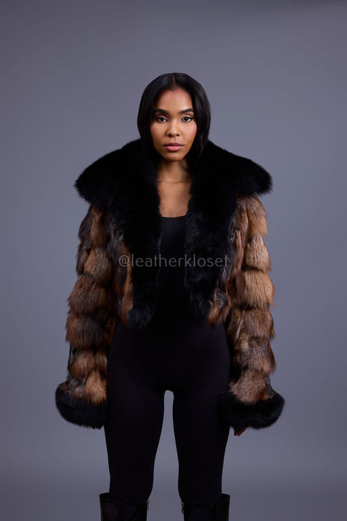 Women's Vanessa Crop Fox Bomber [Brown/Black]