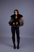 Women's Vanessa Crop Fox Bomber [Brown/Black]
