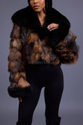 Women's Vanessa Crop Fox Bomber [Brown/Black]