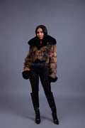 Women's Vanessa Crop Fox Bomber [Brown/Black]